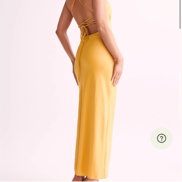 Sydney Yellow Satin Straight Neck Slip Maxi Dress Size Medium - Picture 5 of 7